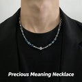 Vintage Natural Blue Stone Bead Necklace—Unisex, Metal Chain, Niche, High-End, Versatile Collarbone Accessory